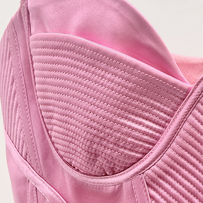 SATIN MINI DRESS, PINK, ACETATE-BLEND FOR COCKTAIL PARTY