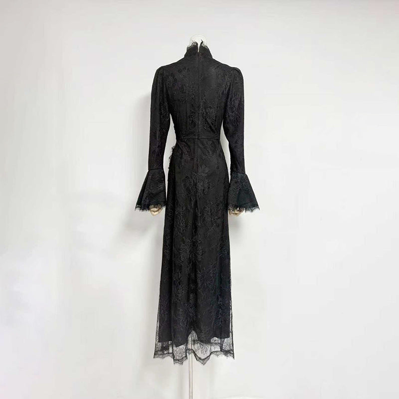 VICTORIA BLACK LACE-TRIM MAXI DRESS - SLEEVELESS LONG