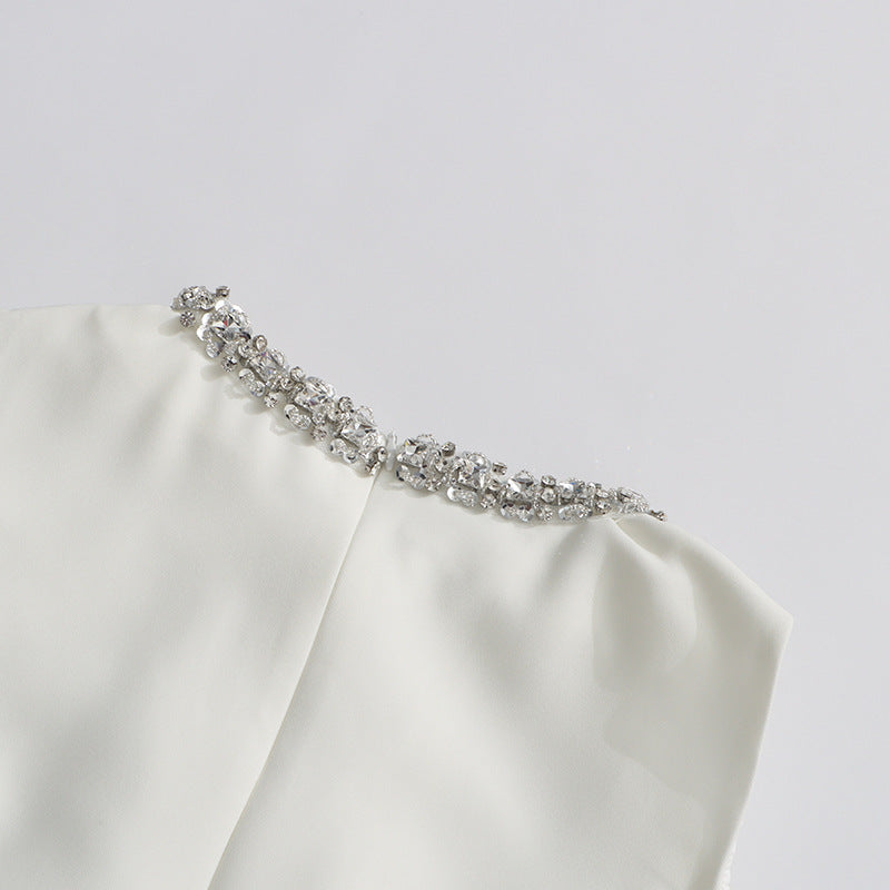 ALYSSA WHITE SLEEVELESS ROUND NECK DIAMOND DRESS
