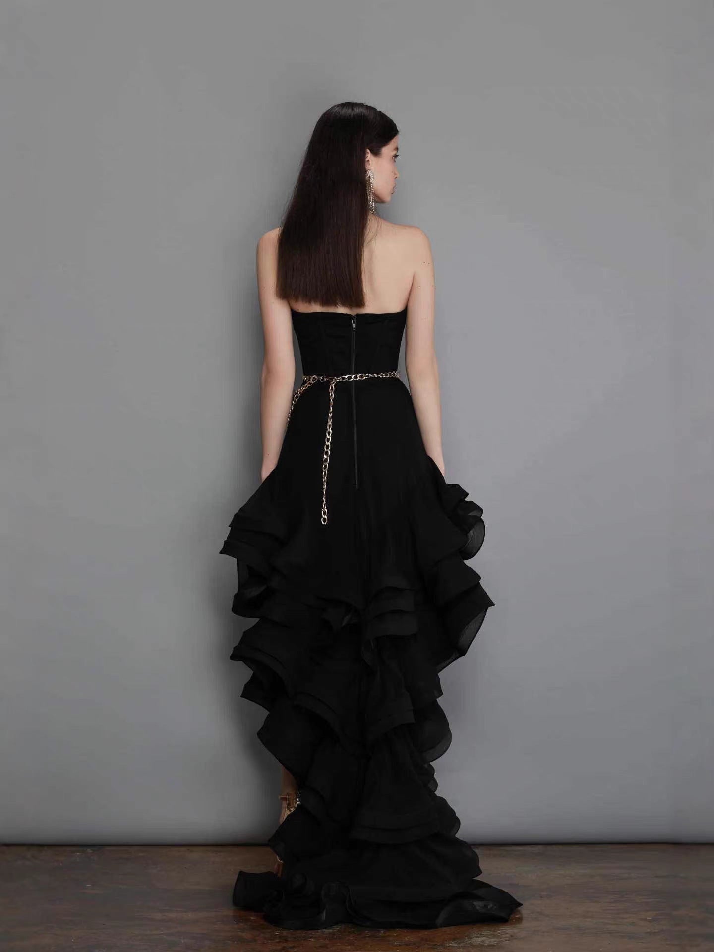 SELENA BLACK RUFFLE CORSET MINI DRESS FOR PARTY