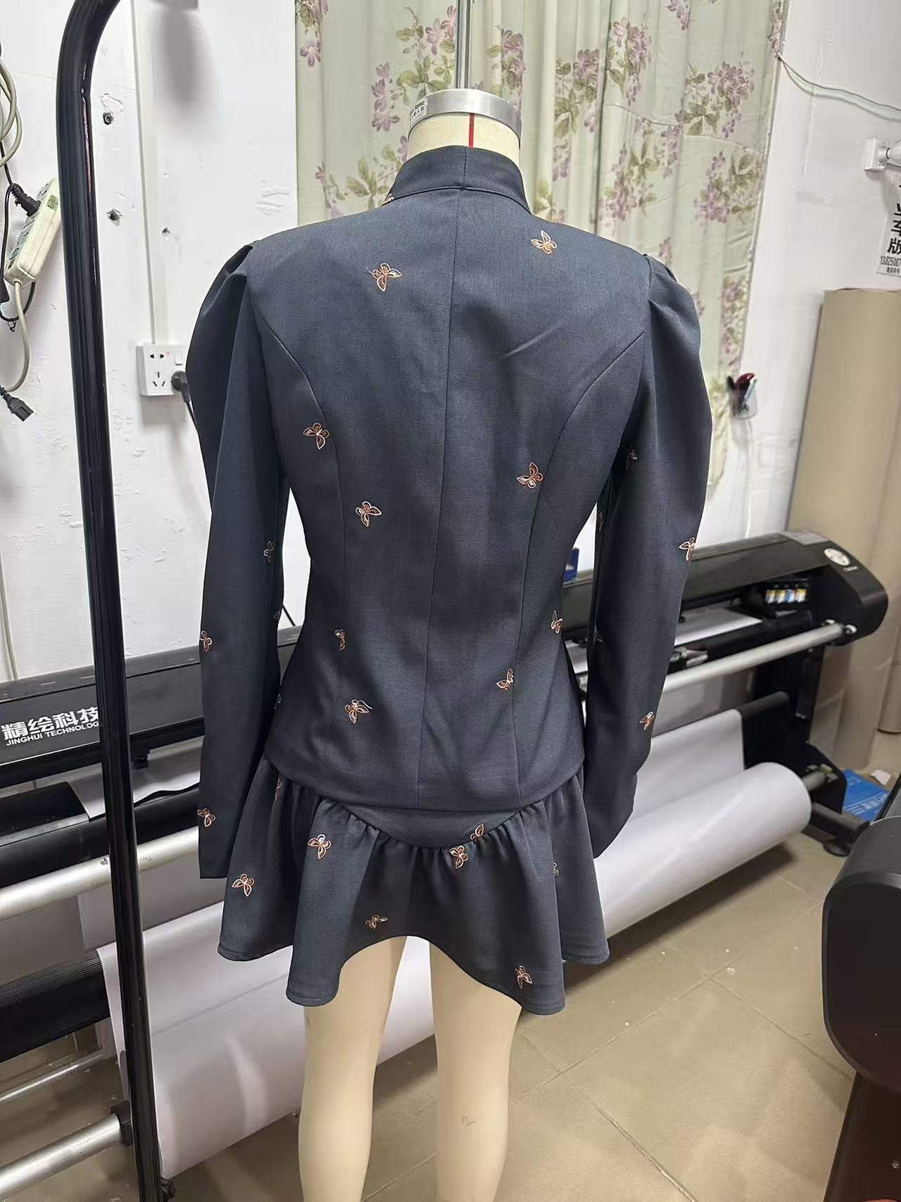 ADORA GREY BUTTERFLY BLAZER MINI SKIRT SET