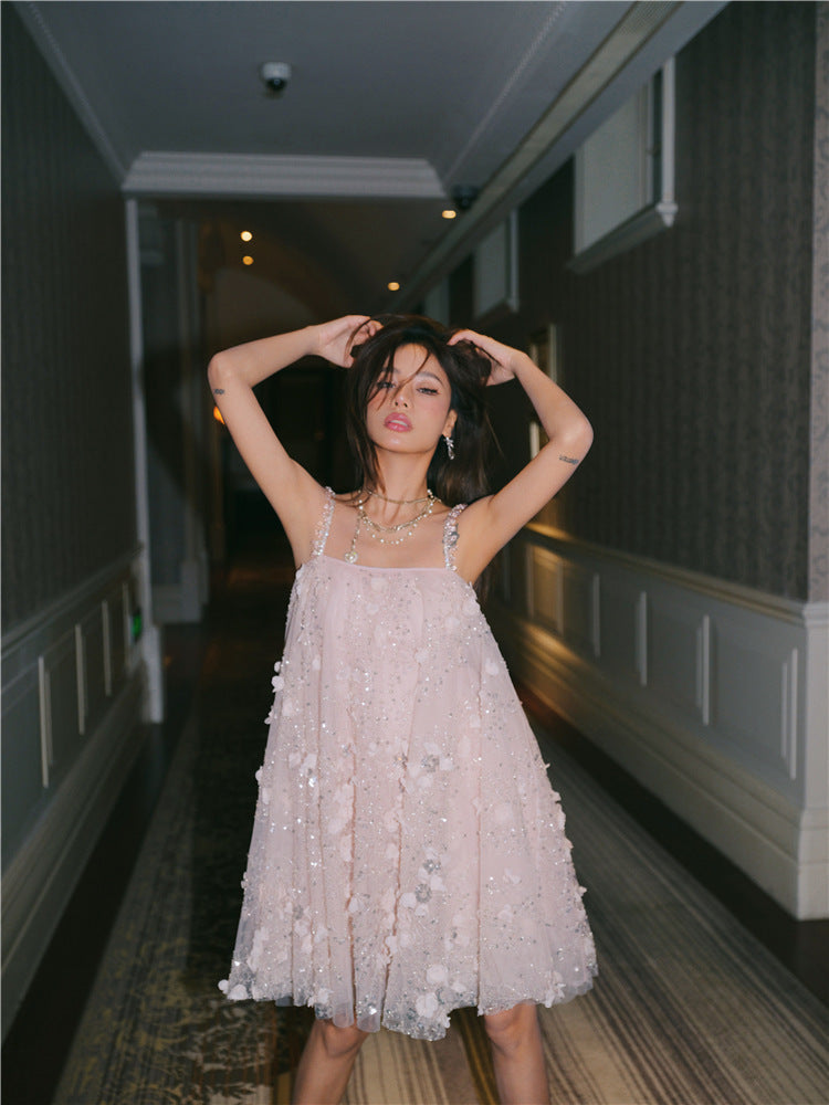 ZOLA PINK EMBROIDERED LOOSE DOLL PARTY DRESS