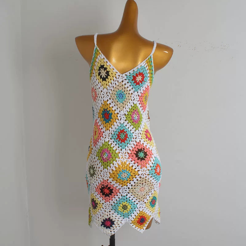 BOHO GRANNY SQUARE CROCHET BEACH DRESS