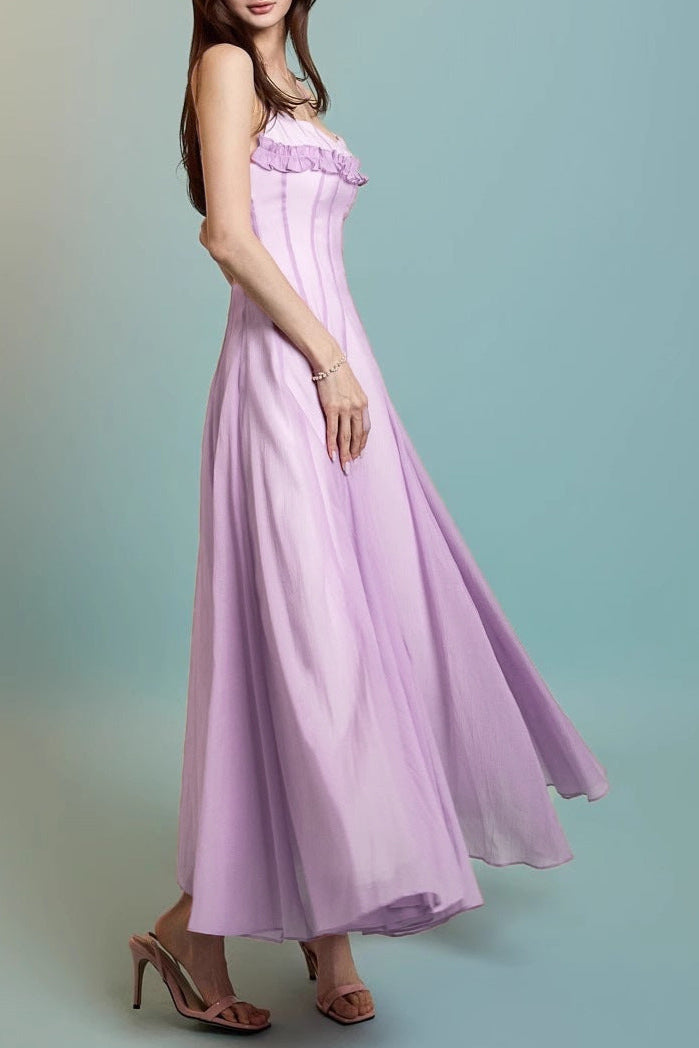PURPLE CHIFFON WRAP MAXI DRESS FOR EVENING