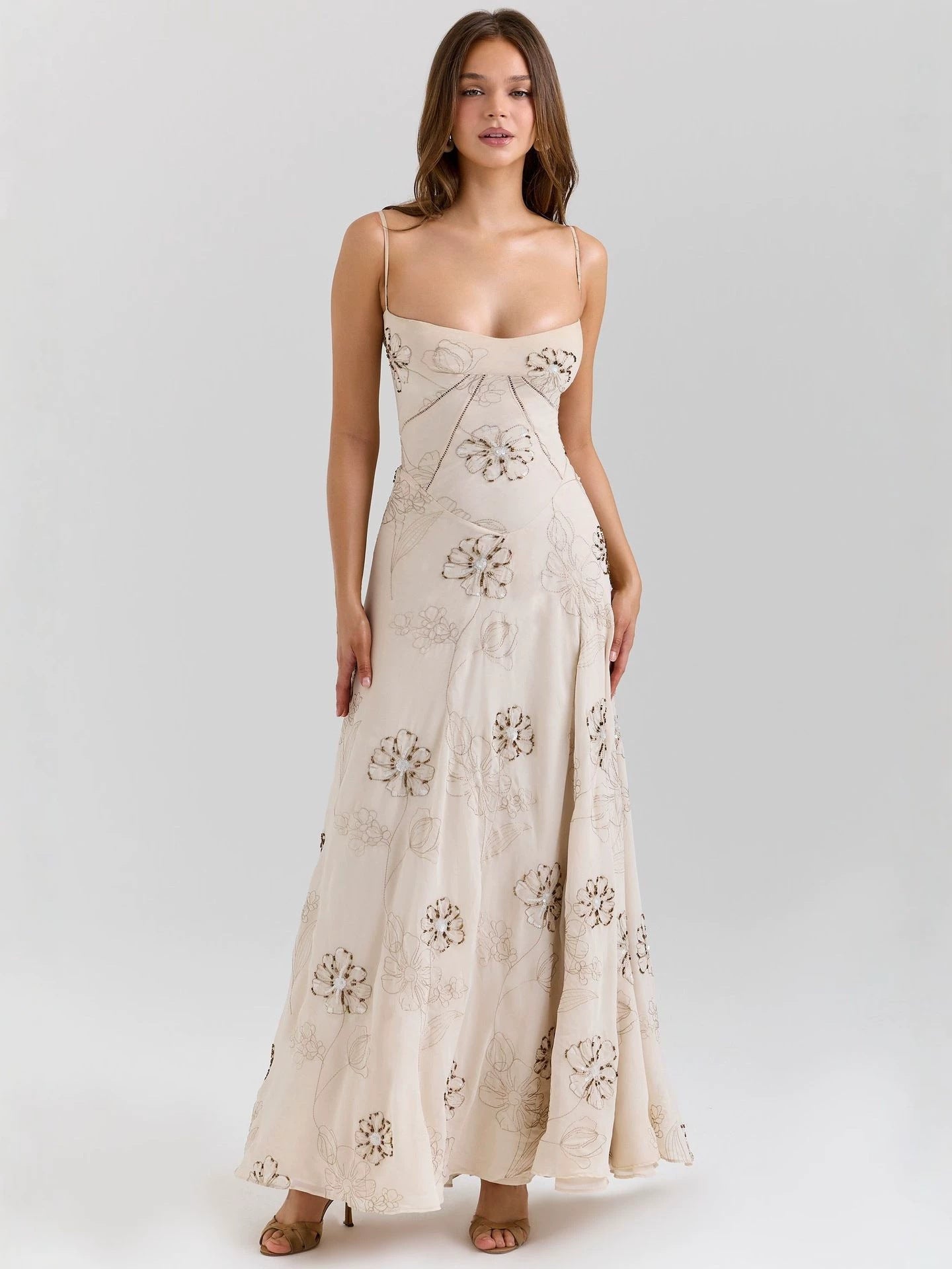 VINTAGE EMBROIDERED SLIP MAXI DRESS - WHITE