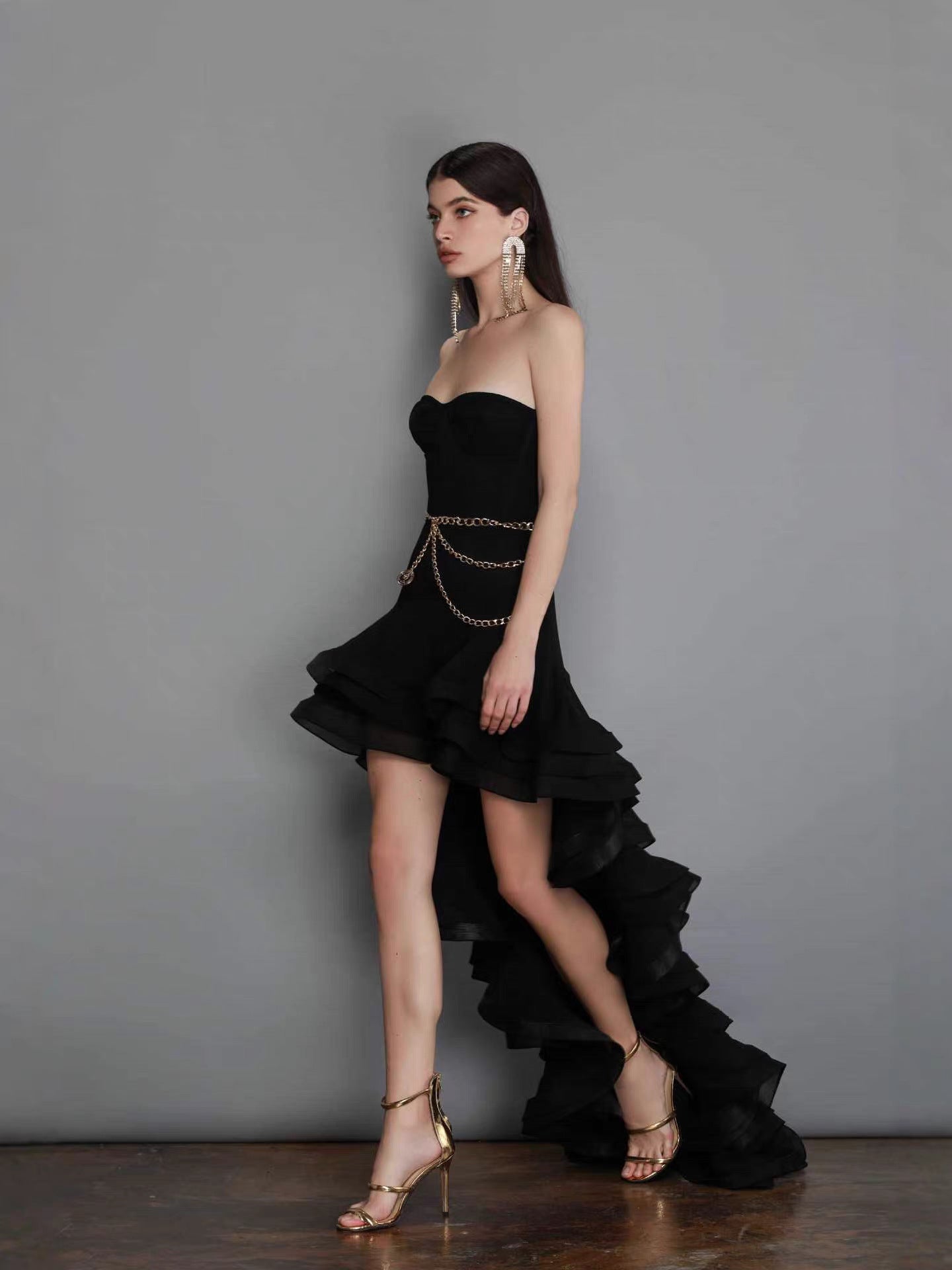 SELENA BLACK RUFFLE CORSET MINI DRESS FOR PARTY