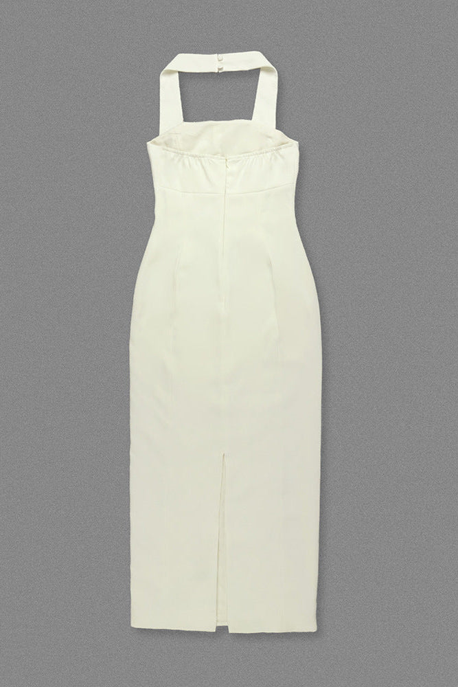 ALMOND WOVEN HALTER MAXI DRESS FOR SUMMER