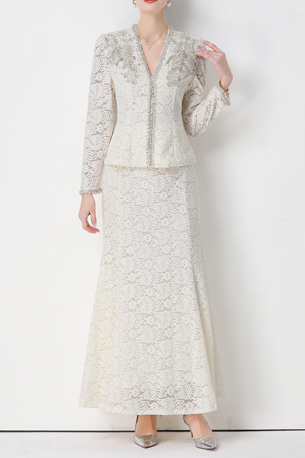 O1CN01NmD9TB1rKLqdiinzK__2206680355612-0-cib GEORGIA BEADED LACE TOP & FISHTAIL SKIRT SET WHITE