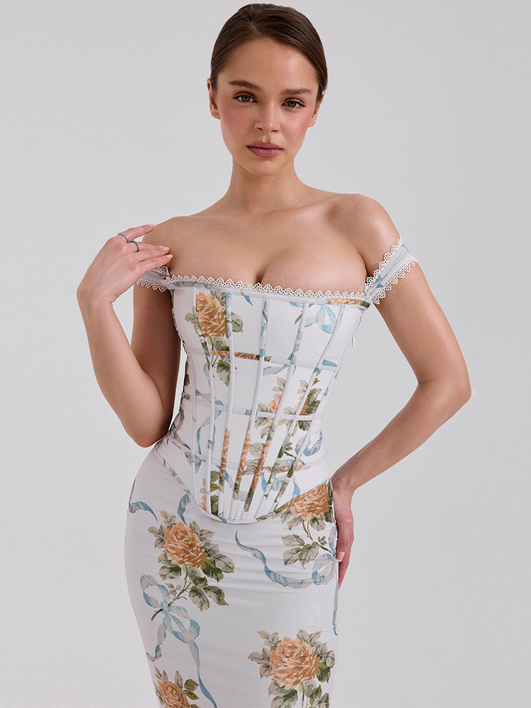 PHOENIX WHITE FLORAL CORSET MAXI DRESS