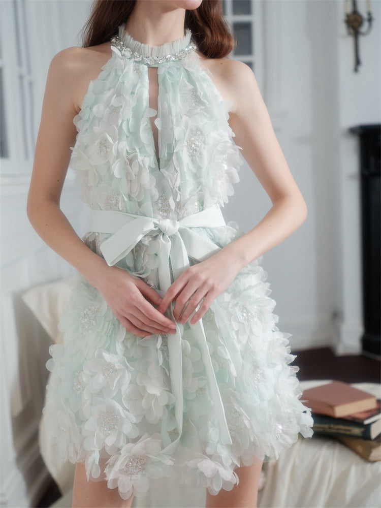 PASTEL GREEN FLORAL WEDDING GUEST MIDI DRESS