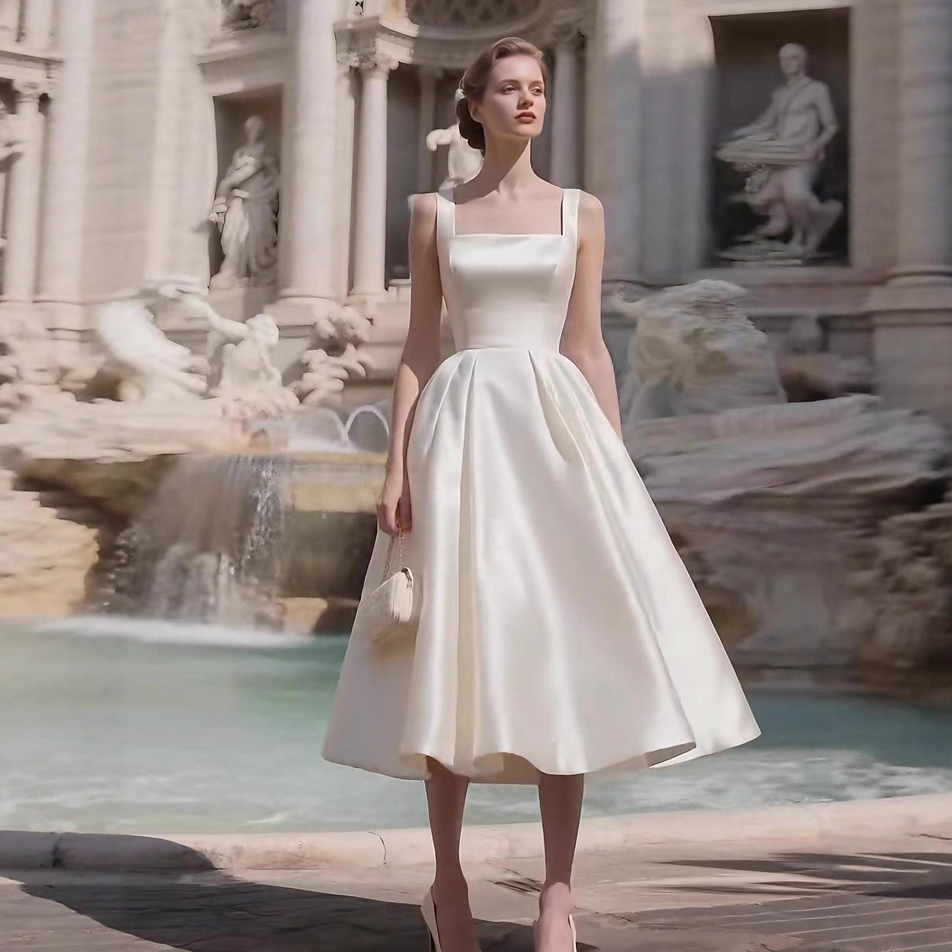 OFF-WHITE MINIMALIST SPAGHETTI STRAP MIDI DRESS