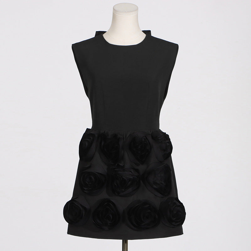 XAVIERA ROSE APPLIQUE MINI DRESS BLACK