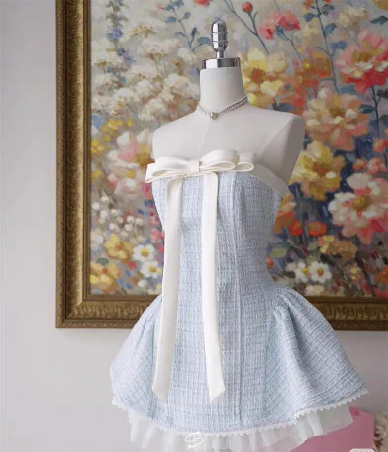 BOW LACE TUBE TOP MINI DRESS PINK
