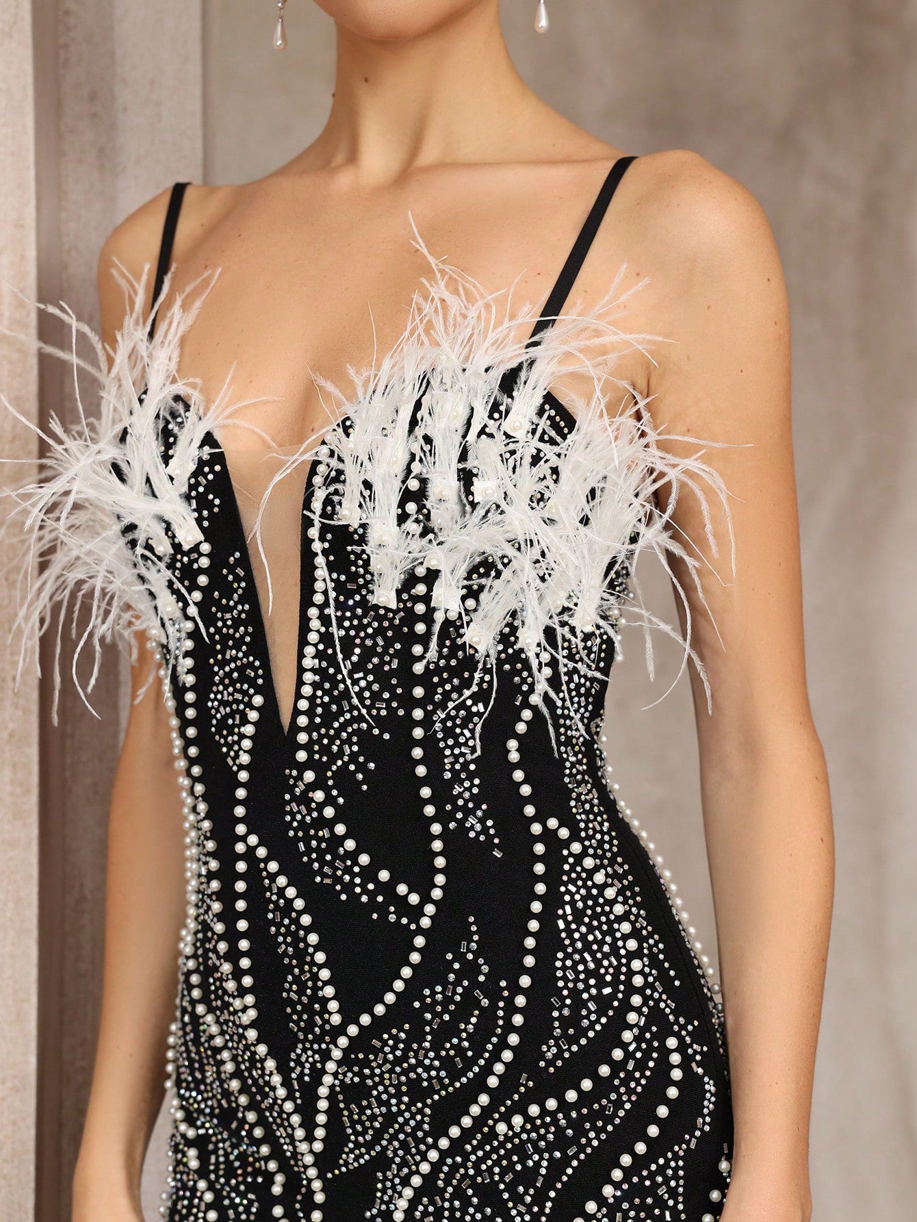 ZENOBIA PEARL MINI DRESS, DEEP V-NECK BACKLESS PARTY