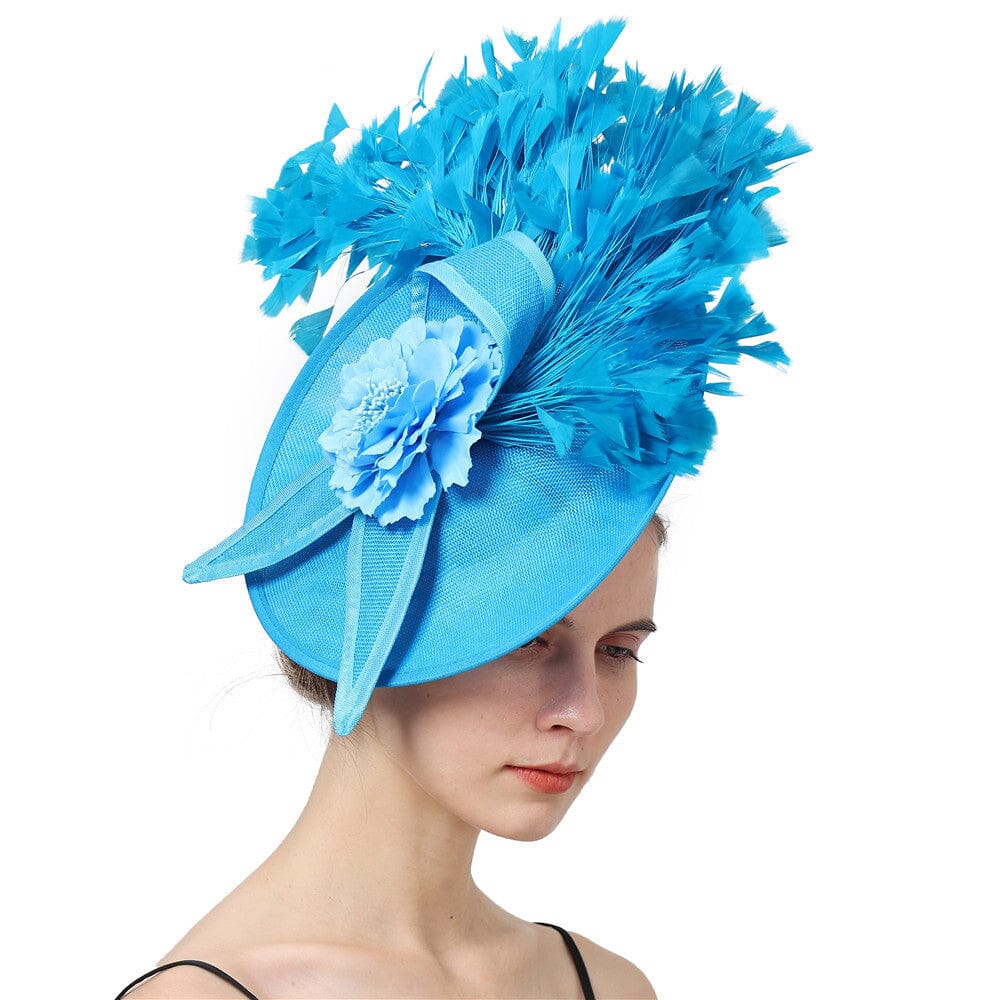 BLUE FEATHER FASCINATOR HAT FOR WEDDING PARTY