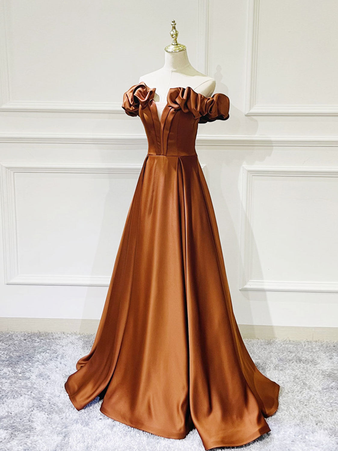 A-LINE OFF-SHOULDER SATIN DRESS FOR WEDDING GUEST