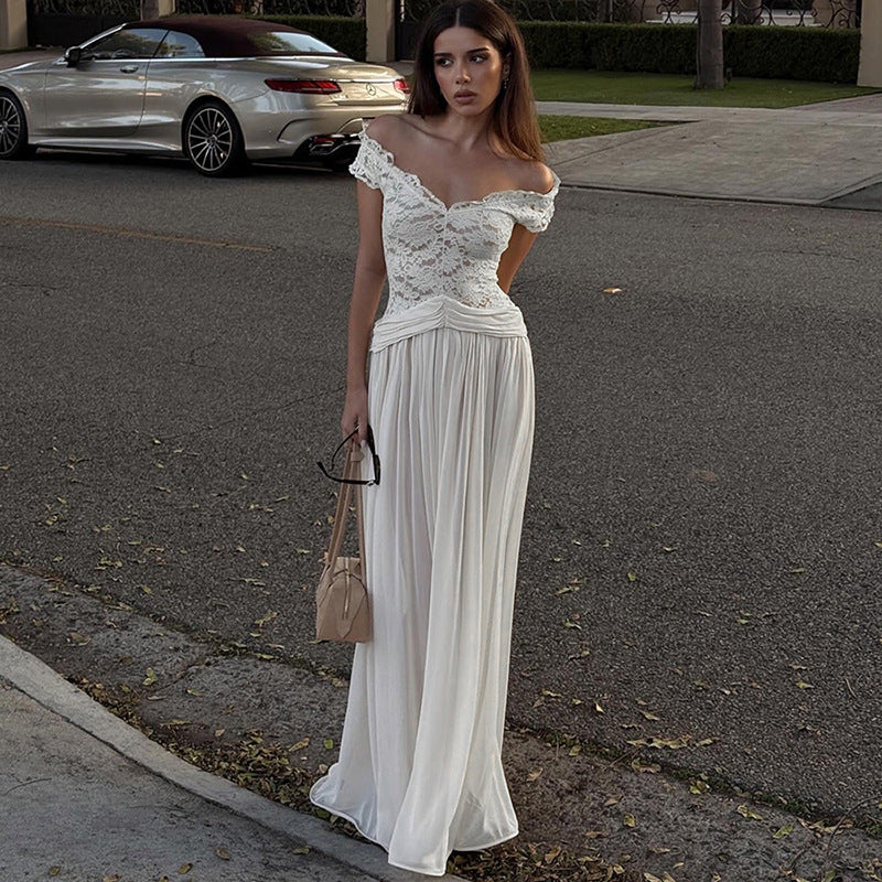 SHEER V-NECK LACE MAXI DRESS, WINTER PARTY STYLE