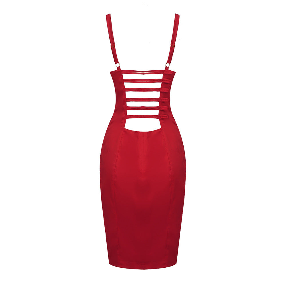 RED SATIN BODYCON CORSET MINI DRESS FOR PARTY
