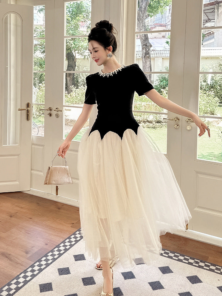 LEONA TWO-TONE RHINESTONE TULLE MAXI DRESS