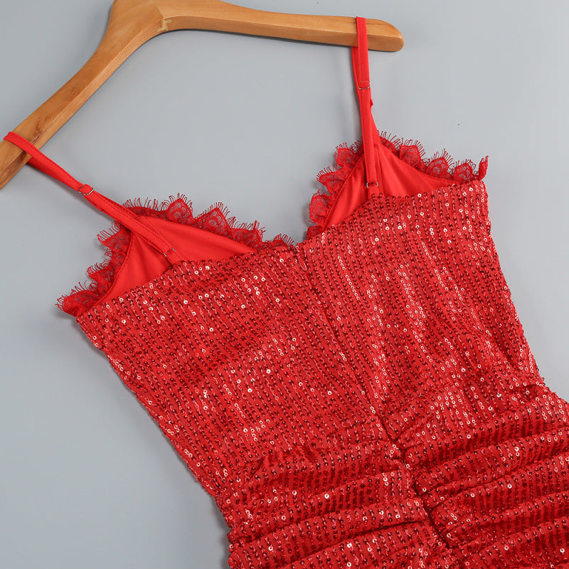 BERTHA RED HIGH SLIT SEQUIN MAXI DRESS
