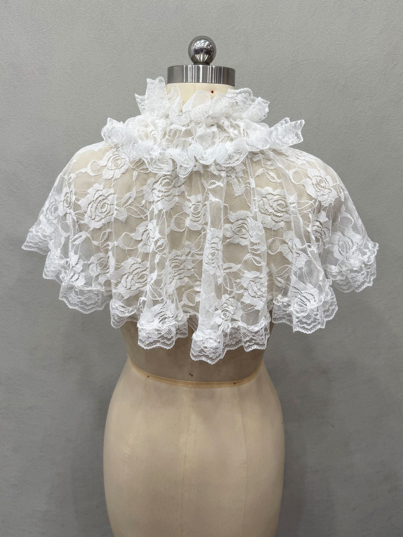 ROSE FLORAL LACE RUFFLE CAPE SHRUG FOR WEDDING