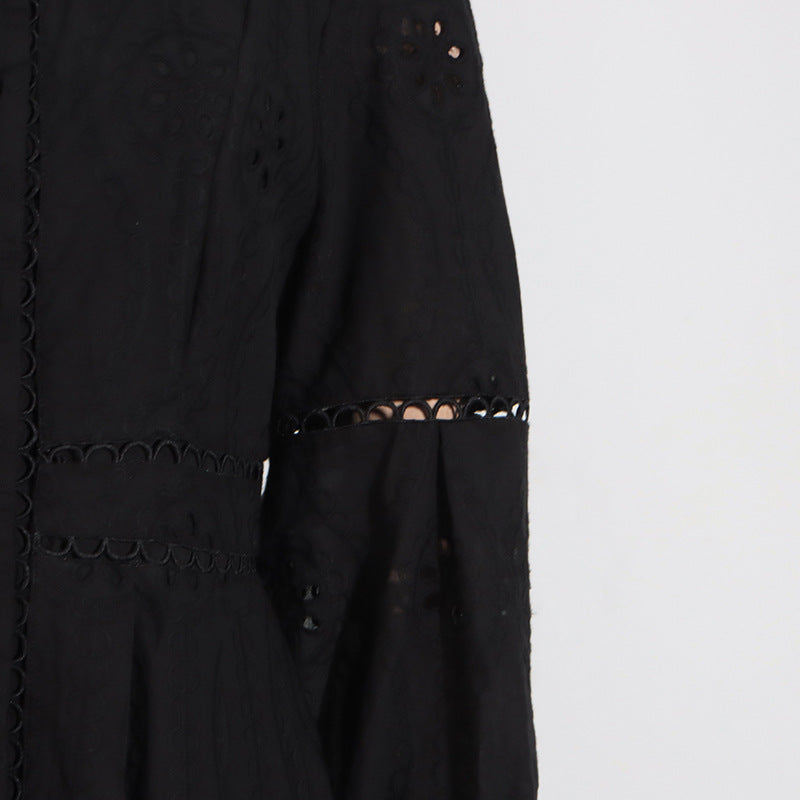 RETRO LACE MIDI DRESS, SINGLE-BREASTED, BLACK, VINTAGE