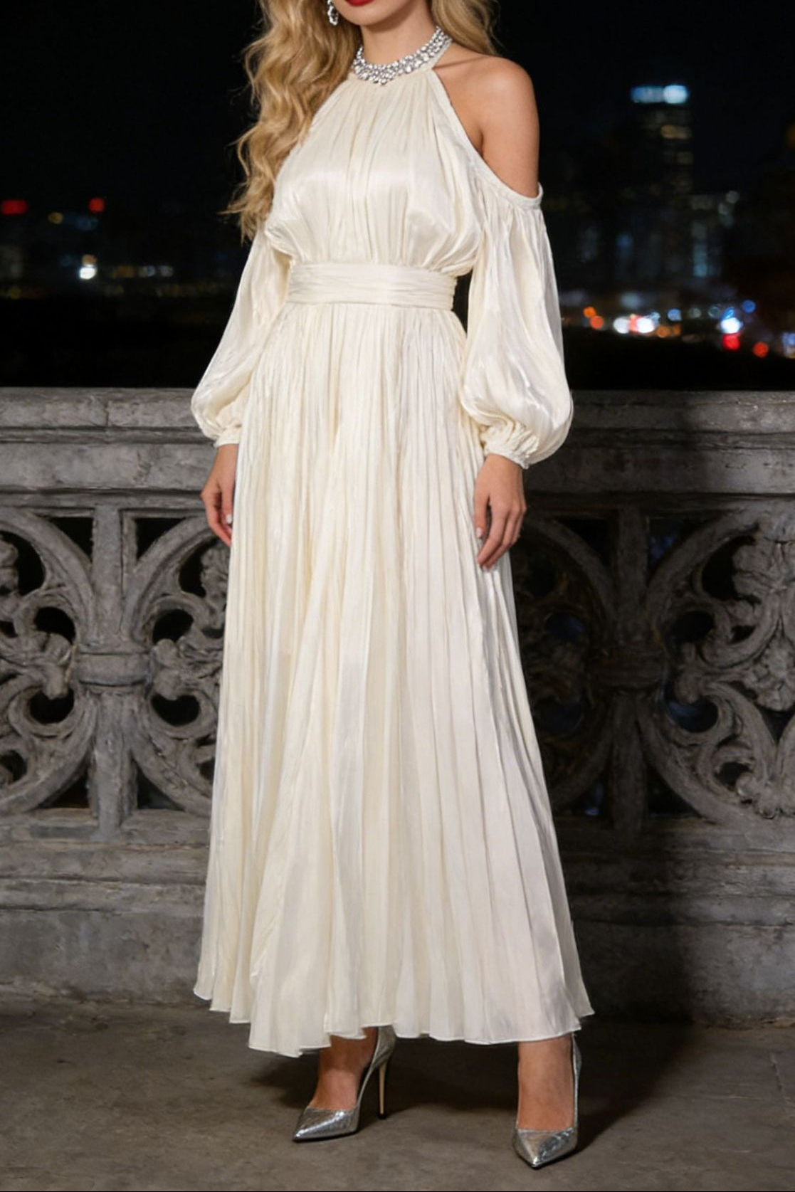 ASHLEY APRICOT OFF SHOULDER PUFF SLEEVE MAXI DRESS