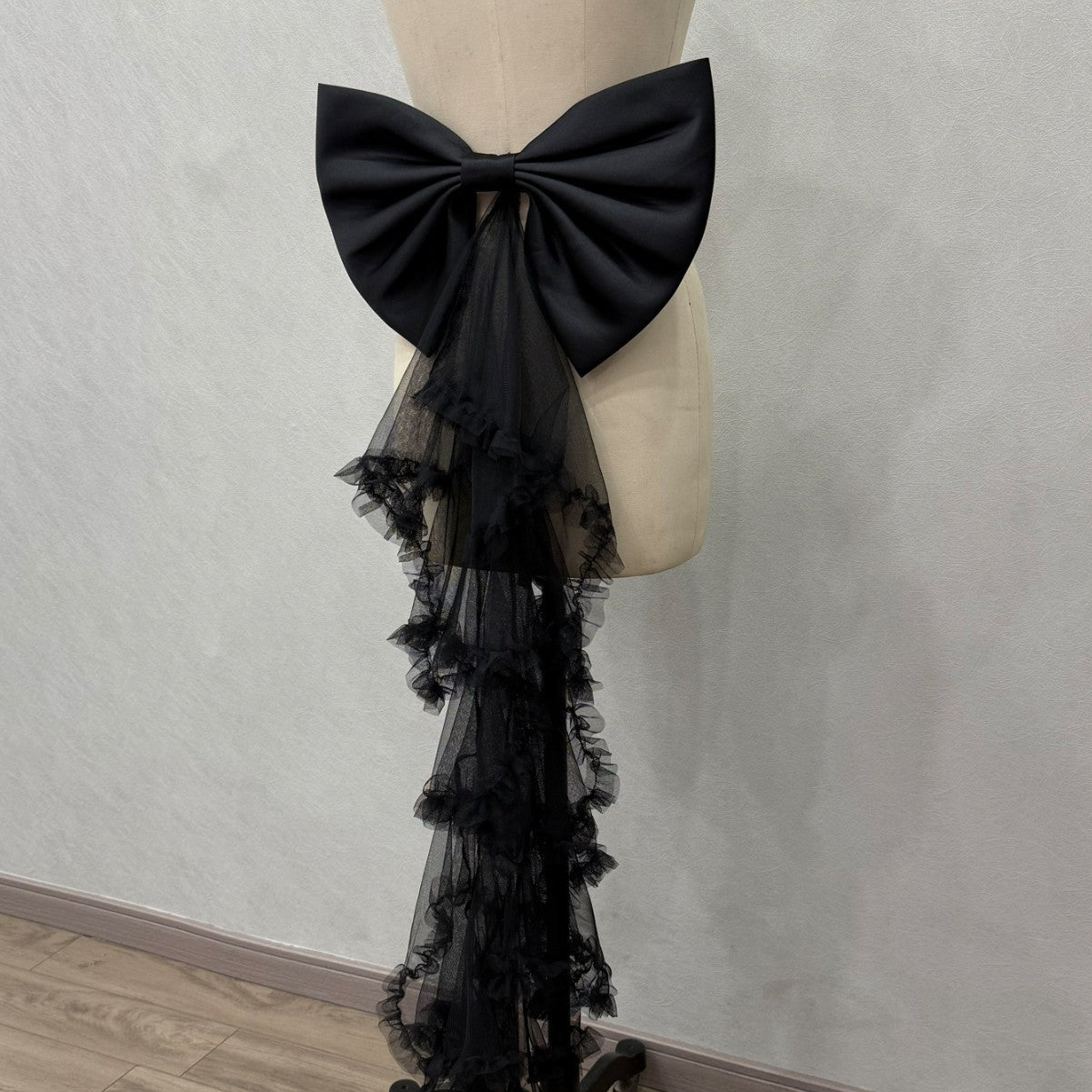 WHITE SATIN BOW TIERED TULLE BRIDAL SASH