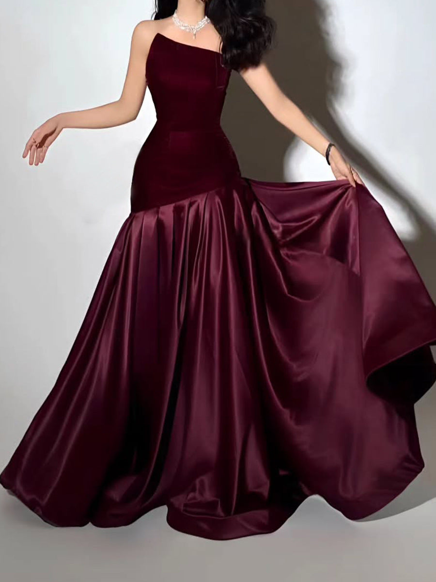 O1CN01OR8Qu81OeODQjMcmS__2205289861730-0-cib TIFFANY STRAPLESS SPLICING MAXI DRESS - BURGUNDY