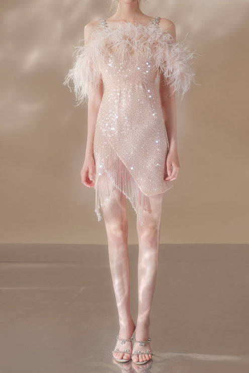 O1CN01ORPyEq1x62uAjUEgS__2206545536393-0-cib PRISCILLA SEQUIN FEATHER MINI DRESS, PINK