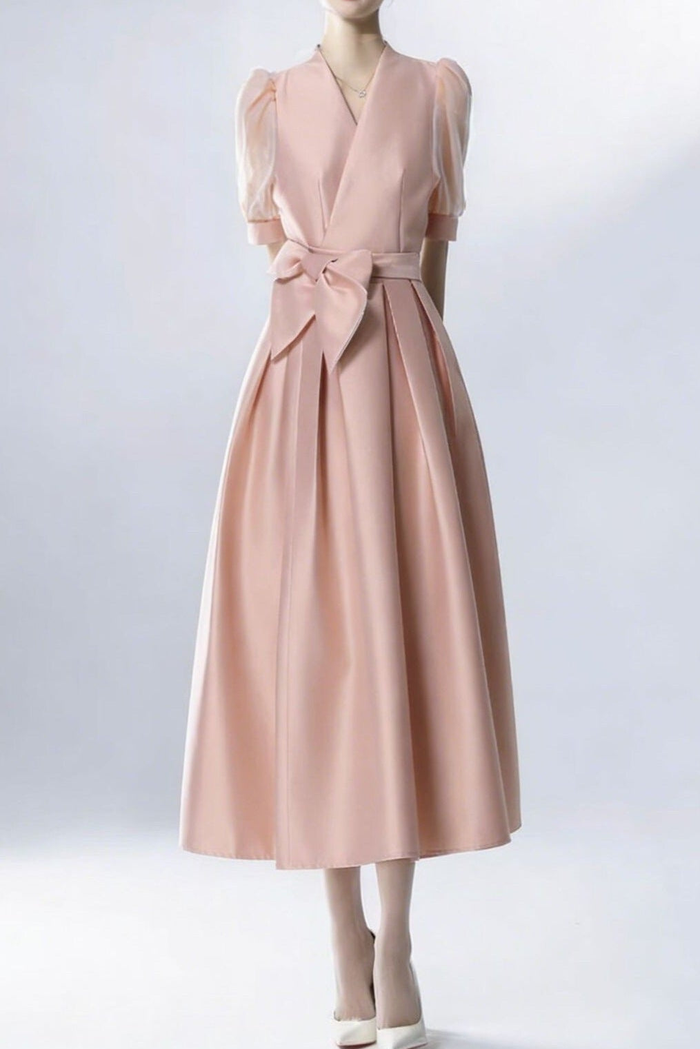 O1CN01OXjt7I26mUQ9WyDpt__2220770937704-0-cib SATIN PUFF SLEEVE BOW BELT MIDI DRESS