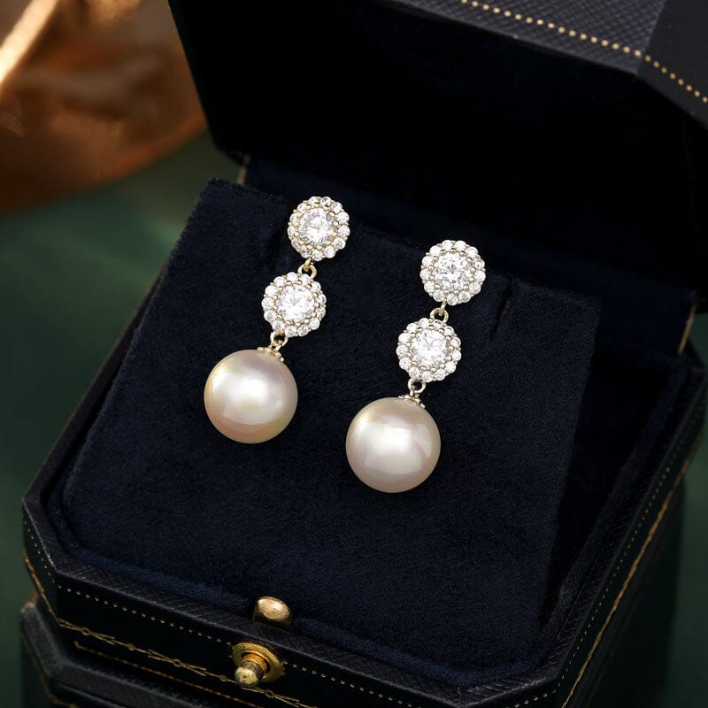 PEARL & ZIRCON FLOWER DROP EARRINGS FOR WEDDING