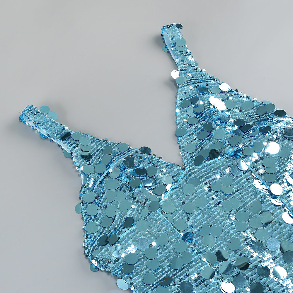 CARLIN SEQUIN STRAPLESS MAXI DRESS BLUE