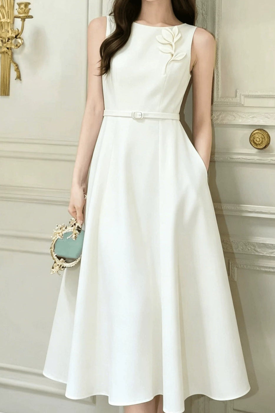 BLUSH 3D FLORAL SLEEVELESS MIDI FORMAL DRESS