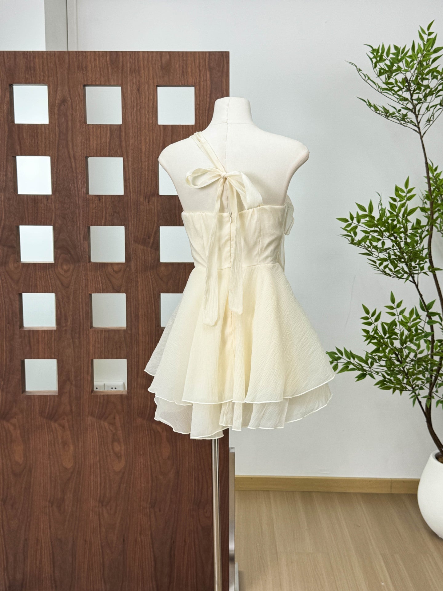 EVELYN ONE-SHOULDER RUFFLE MINI DRESS - APRICOT
