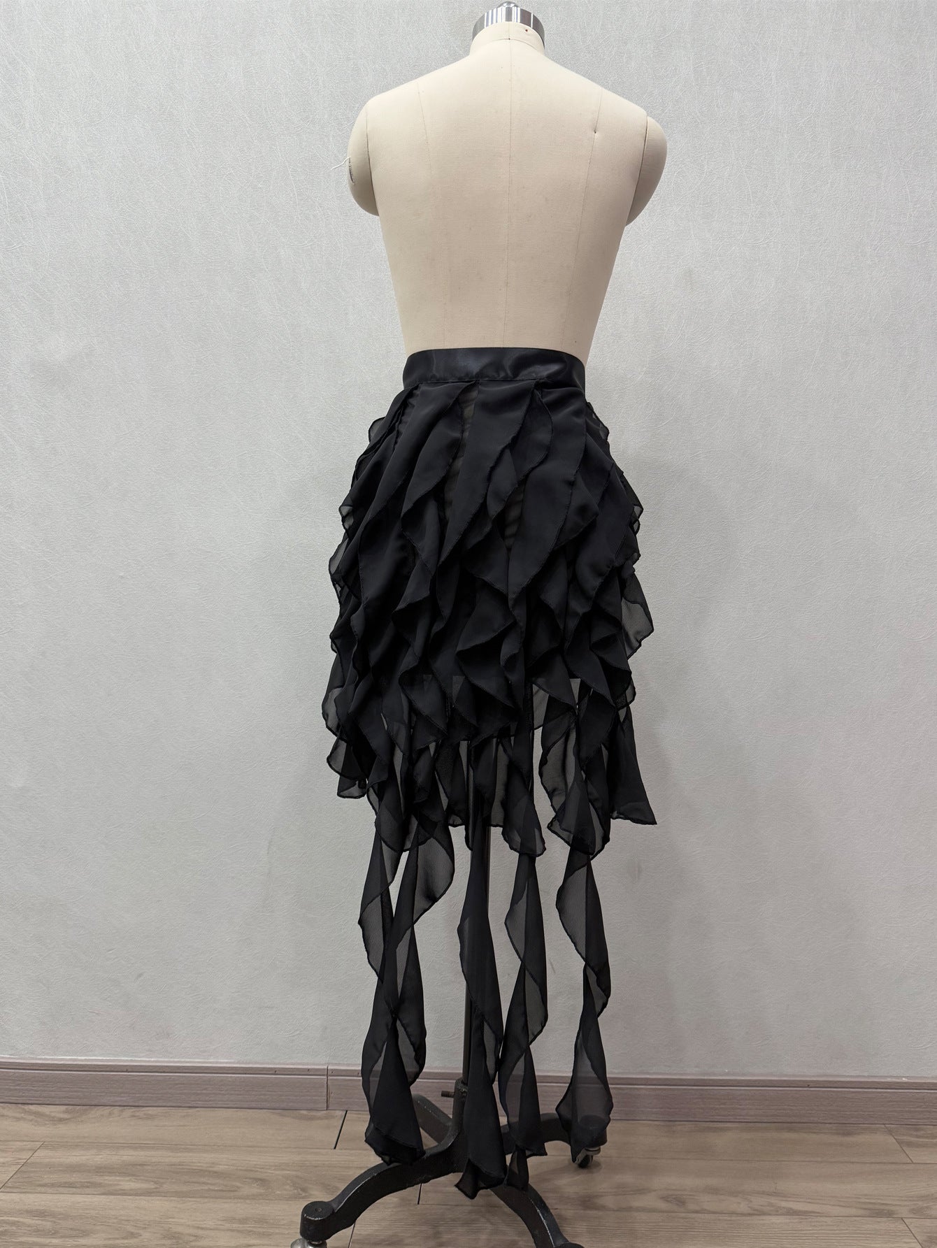 ASYM CASCADING RUFFLE CHIFFON SKIRT FOR PARTY