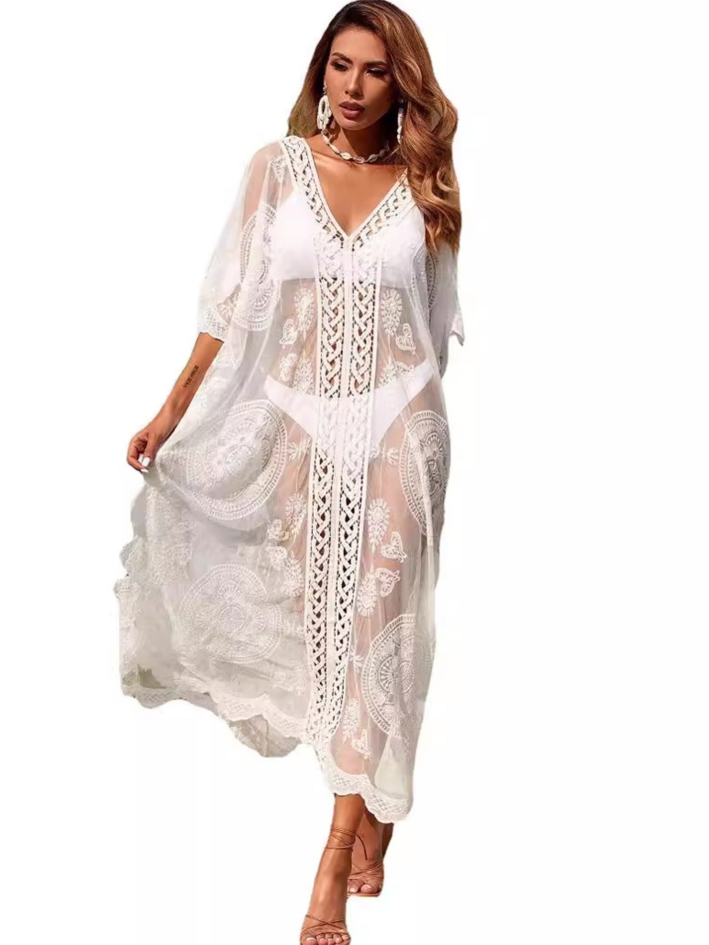 WHITE BELINDA EMBROIDERED BEACH COVER-UP VACATION