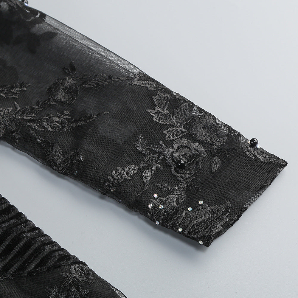 BLACK DIAMOND 3D FLOWER JUMPSUIT, ELEGANT PARTY