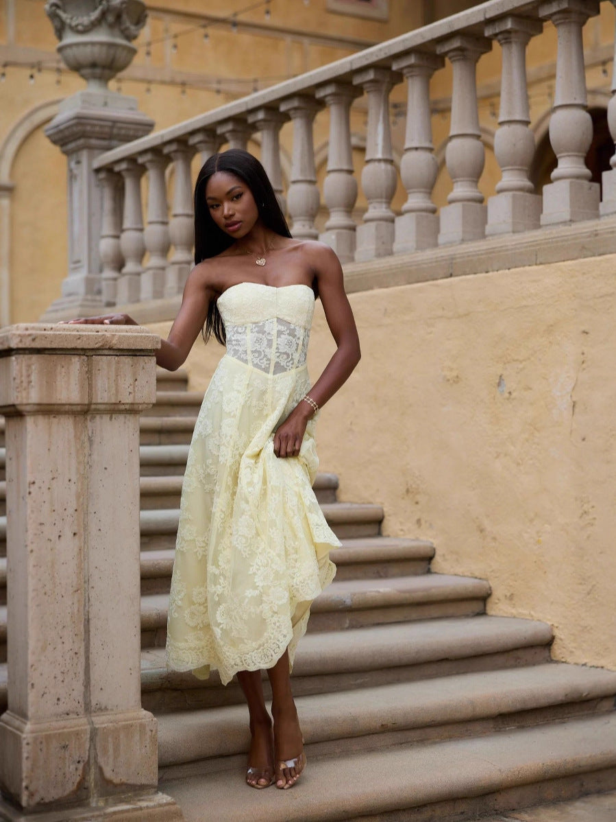 AMANDA YELLOW SEXY BACKLESS WRAP DRESS FOR PARTY