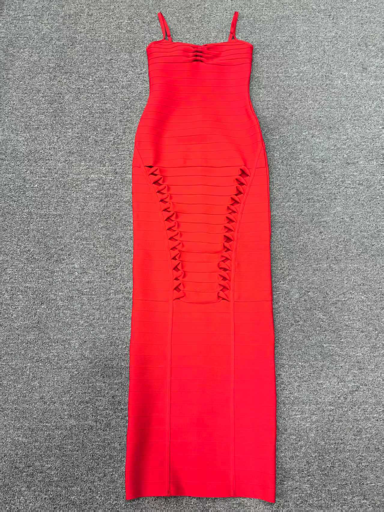 RED NANCY HOLLOW BANDAGE MAXI DRESS, EVENING