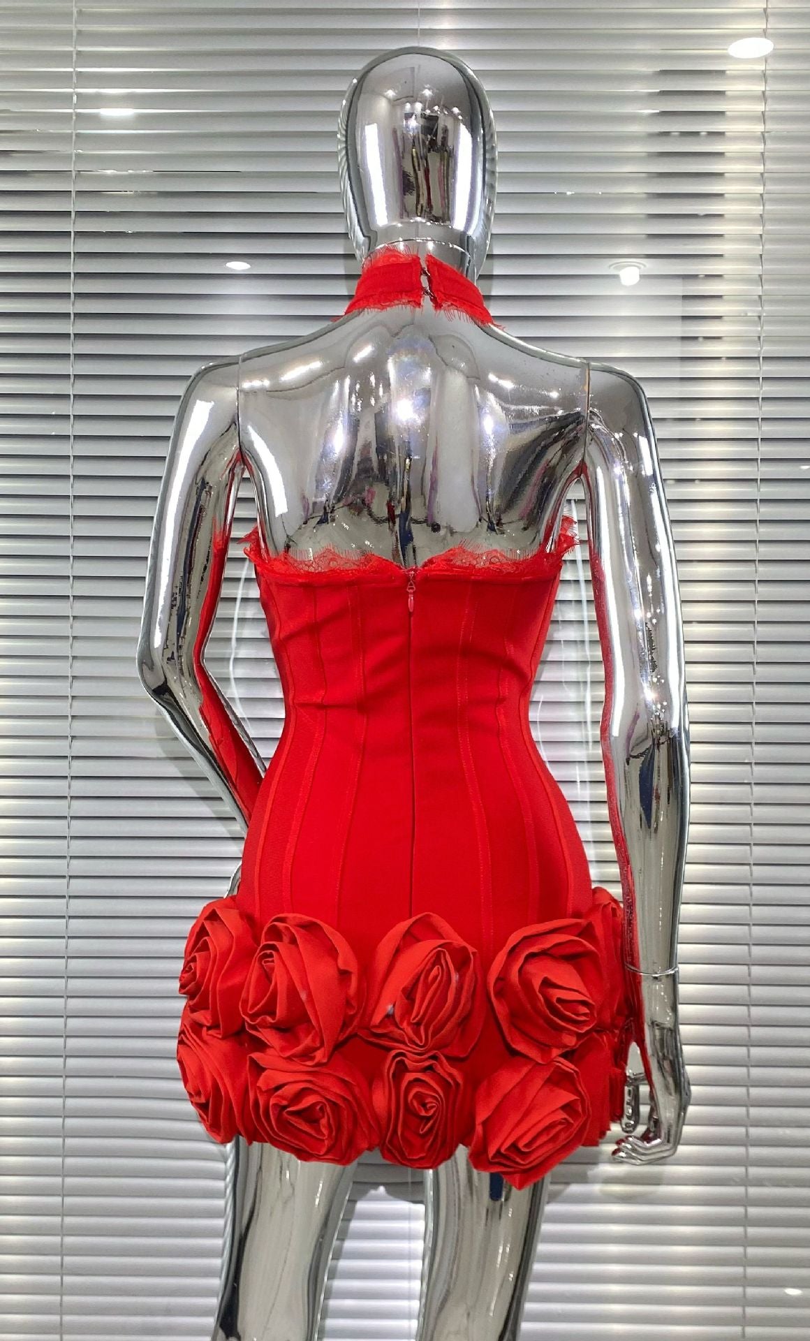 RED HALTER BANDAGE MINI DRESS FOR PARTY