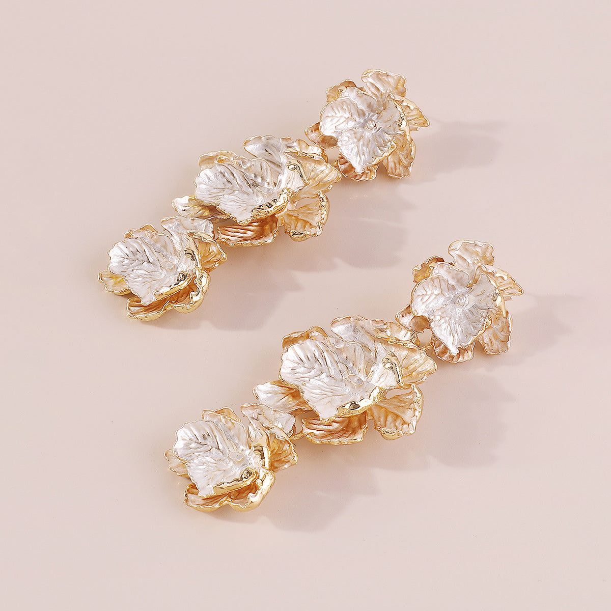 GOLD 3D FLOWER STUD EARRINGS FOR WEDDING