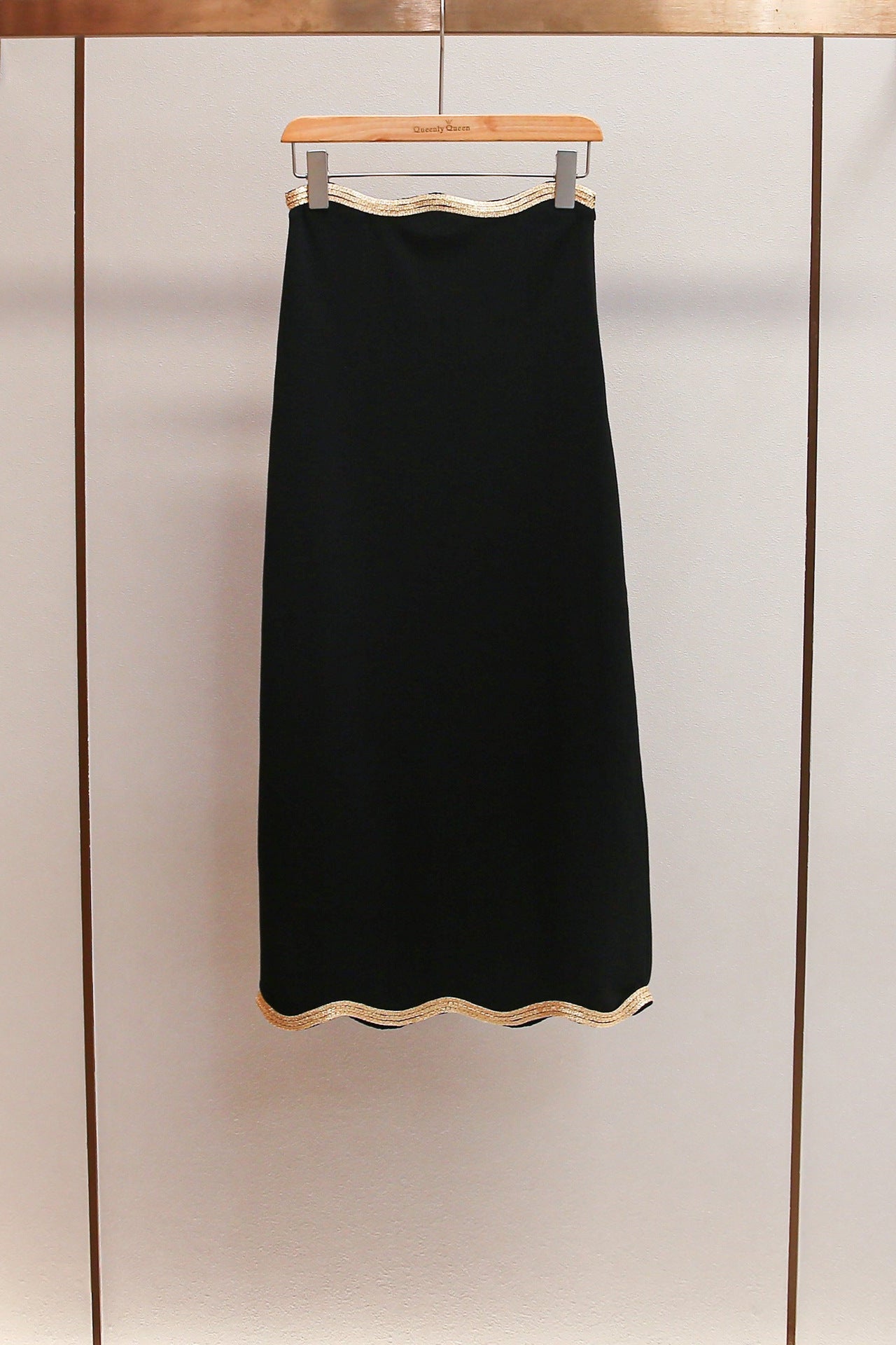 BLACK LONG KNIT SKIRT CHAIN DETAIL CASUAL