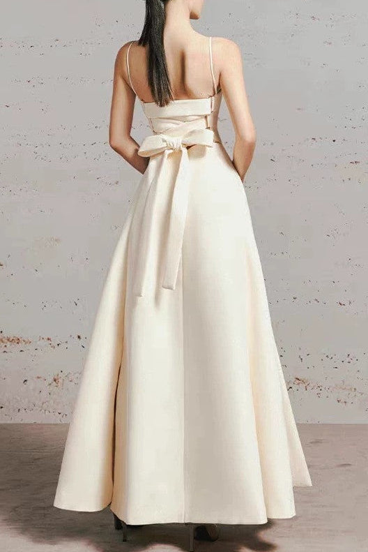 TULLE BOW SLEEVELESS MAXI DRESS IVORY