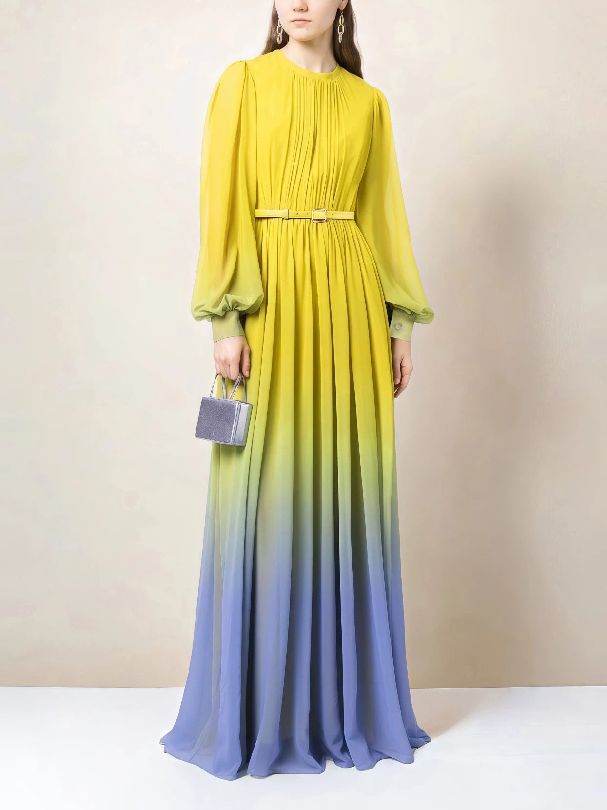 GRADIENT BALLOON SLEEVE MAXI DRESS FOR EVENTS
