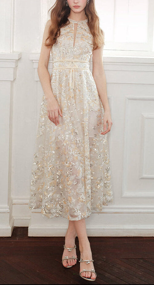 Gold Couture with Floral Embroidery Sequin Banquet Dress Gold Couture with Floral Embroidery Sequin Banquet Dress