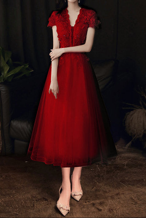 3D FLORAL LACE TULLE EVENING GOWN, FLOOR-LENGTH