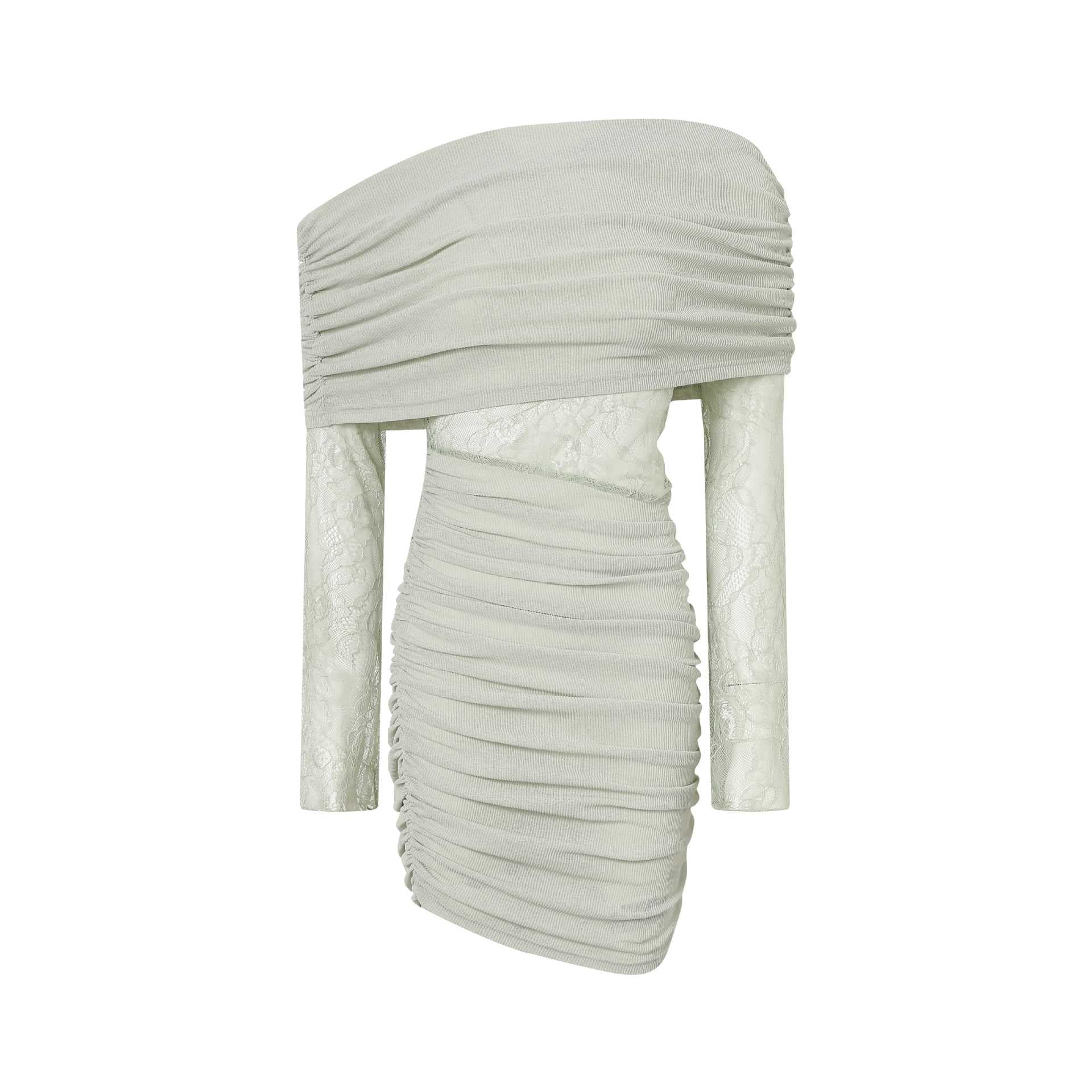 MATCHA LACE STRAPLESS KNIT MINI DRESS