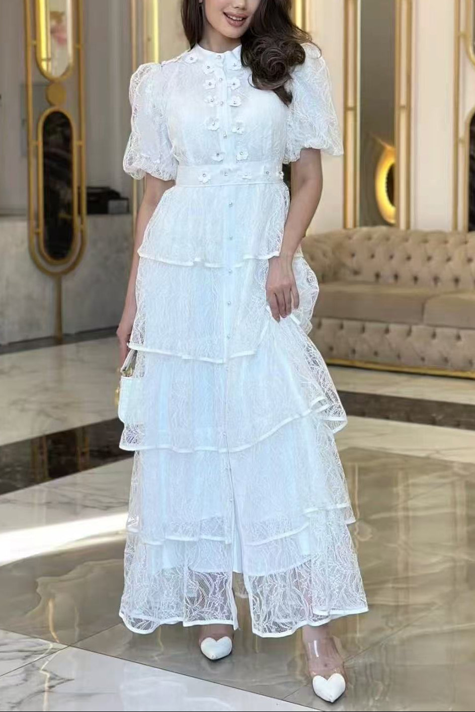 ELVIRA LACE LAYER MAXI DRESS WHITE WEDDING