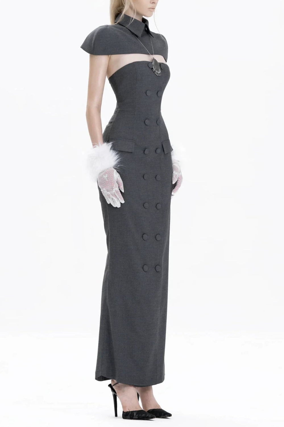 DOUBLE-BREASTED STRAPLESS SUIT, GREY, WEDDING